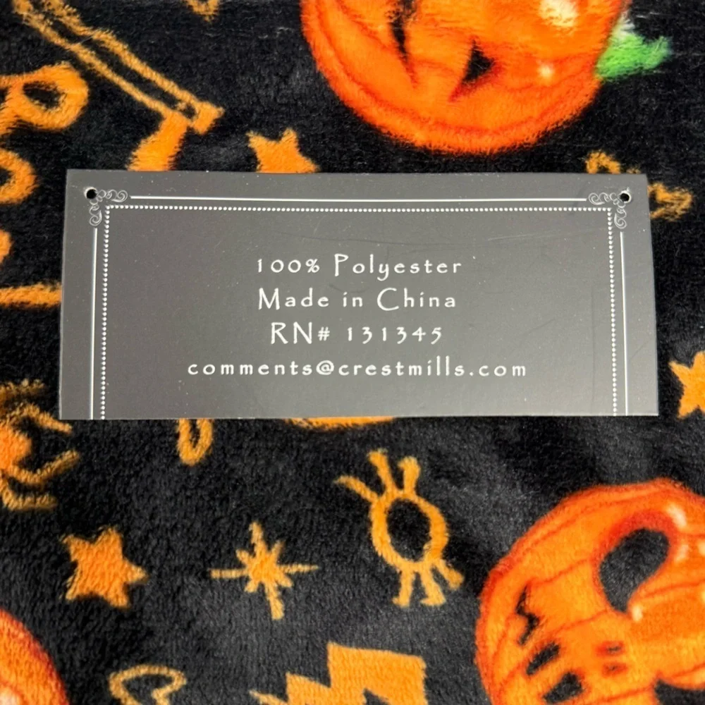Halloween Plush Throw Blanket Black Trick Or Treat Jack O’Lantern Candy 50”x70”
